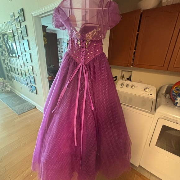 Allure Bridals Purple Sequin Tulle Ball Gown with Puffy Sleeves - Picture 4 of 17